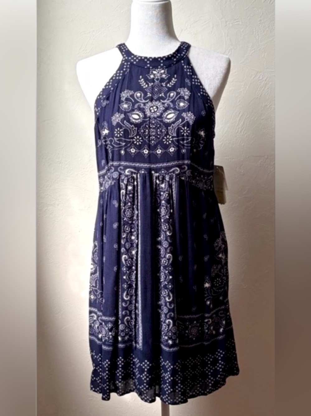 NWT Altar’d State Navy Paisley Halter Dress Medium